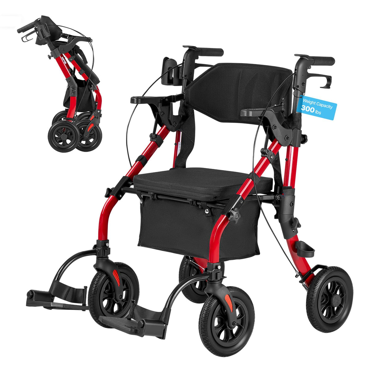2-in-1 Foldable Aluminum Rollator Walker & Transport Chair R235