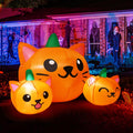 5FT Inflatable Three Pumpkin Cat Head with Built-in LEDs T402