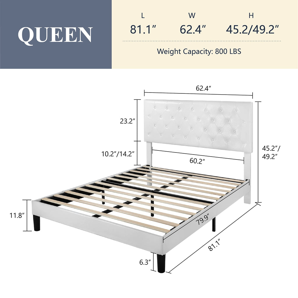 Queen Size Platform Bed Frame with Faux Leather Headboard G680682