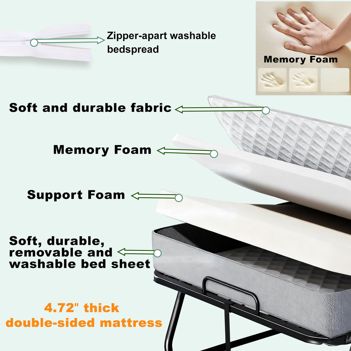 Folding Rollaway Guest Bed with 5" Memory Foam Mattress, Twin Size F7602