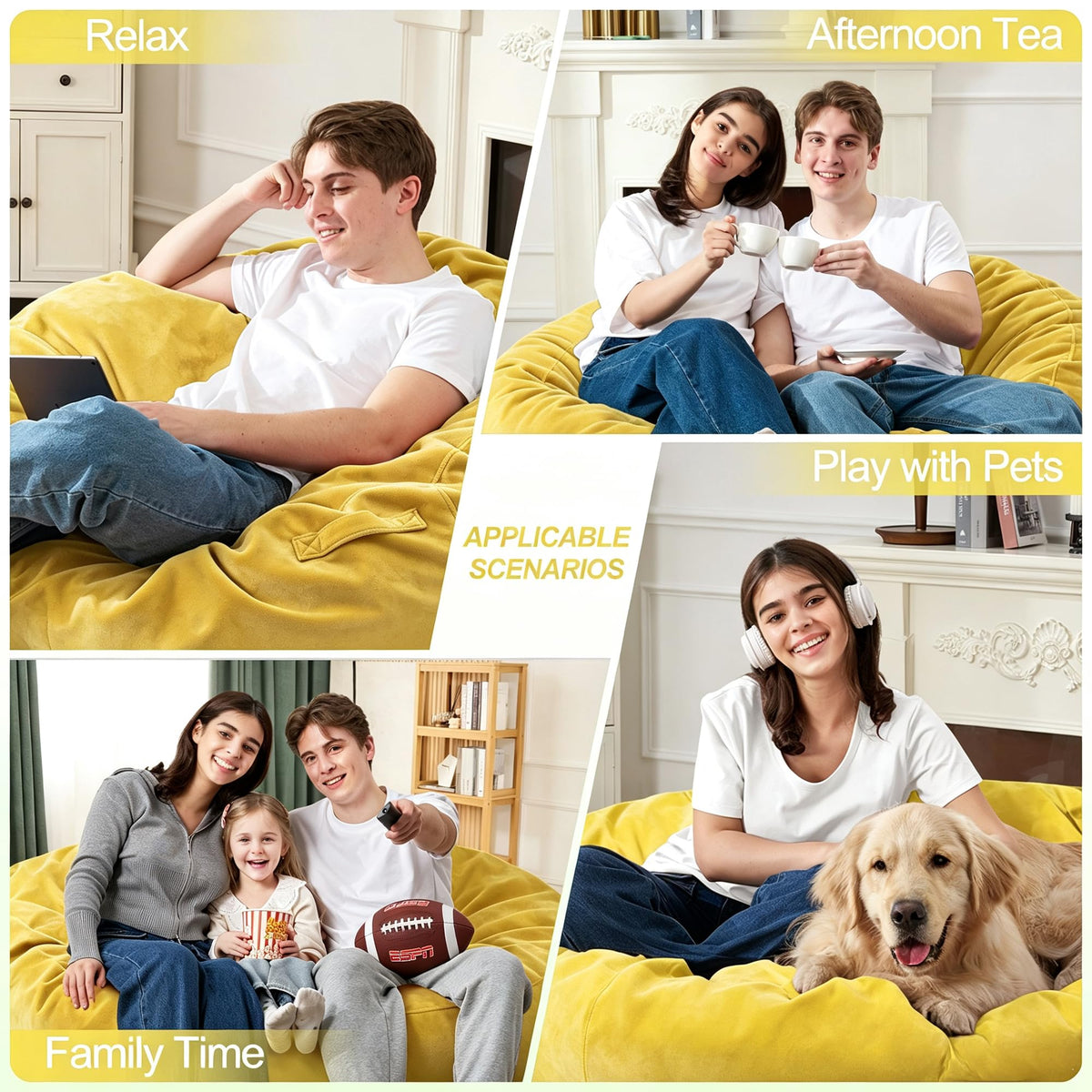 3FT Bean Bag Chair with Washable Cover A680