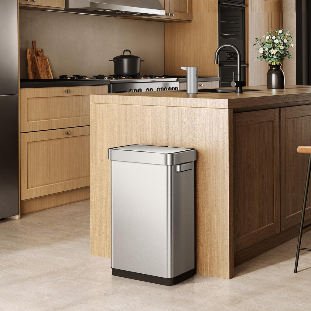 50 Liter Touchless Rectangular Motion Sensor Trash Can, Matte Stainless Steel P82223