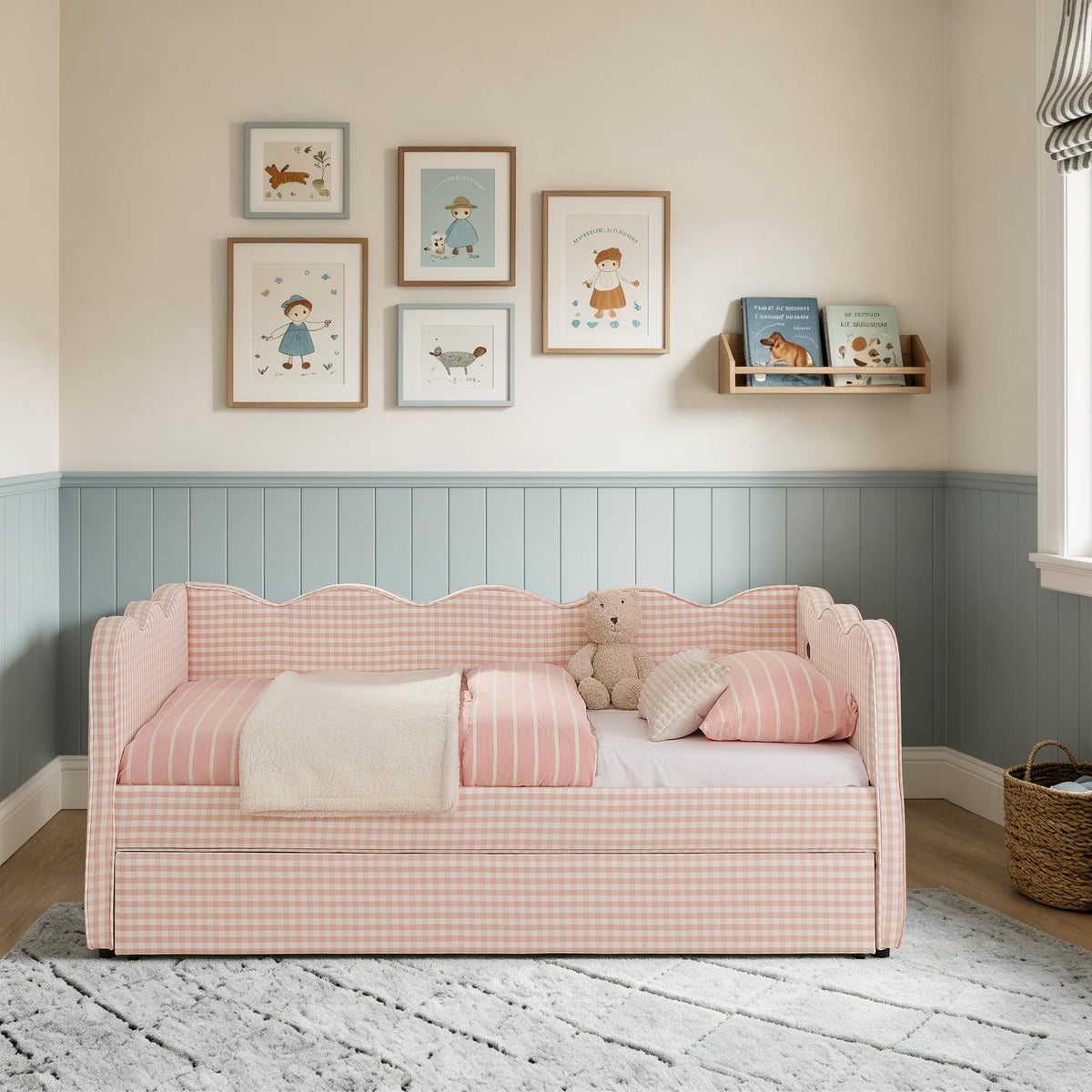 Twin Size Upholstery Daybed with Trundle and USB F587299