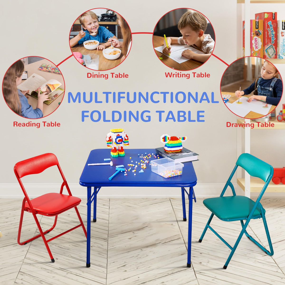 Kids Folding Square Table with Vinyl Padded Top, Blue O92179
