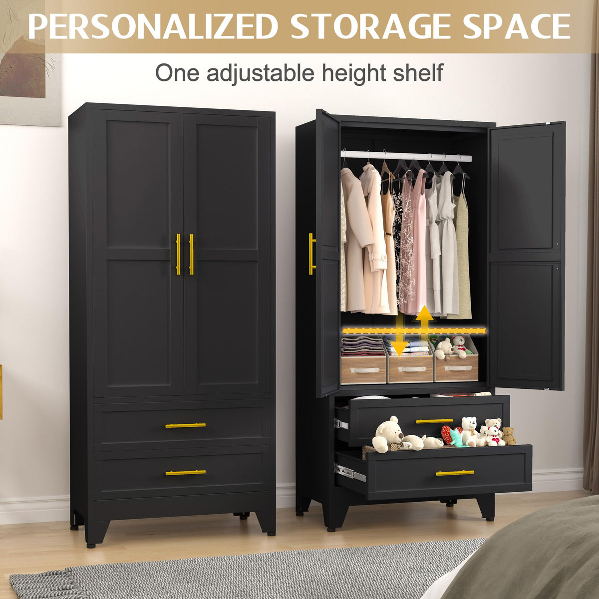 Metal Wardrobe Cabinet with 2 Drawers N588