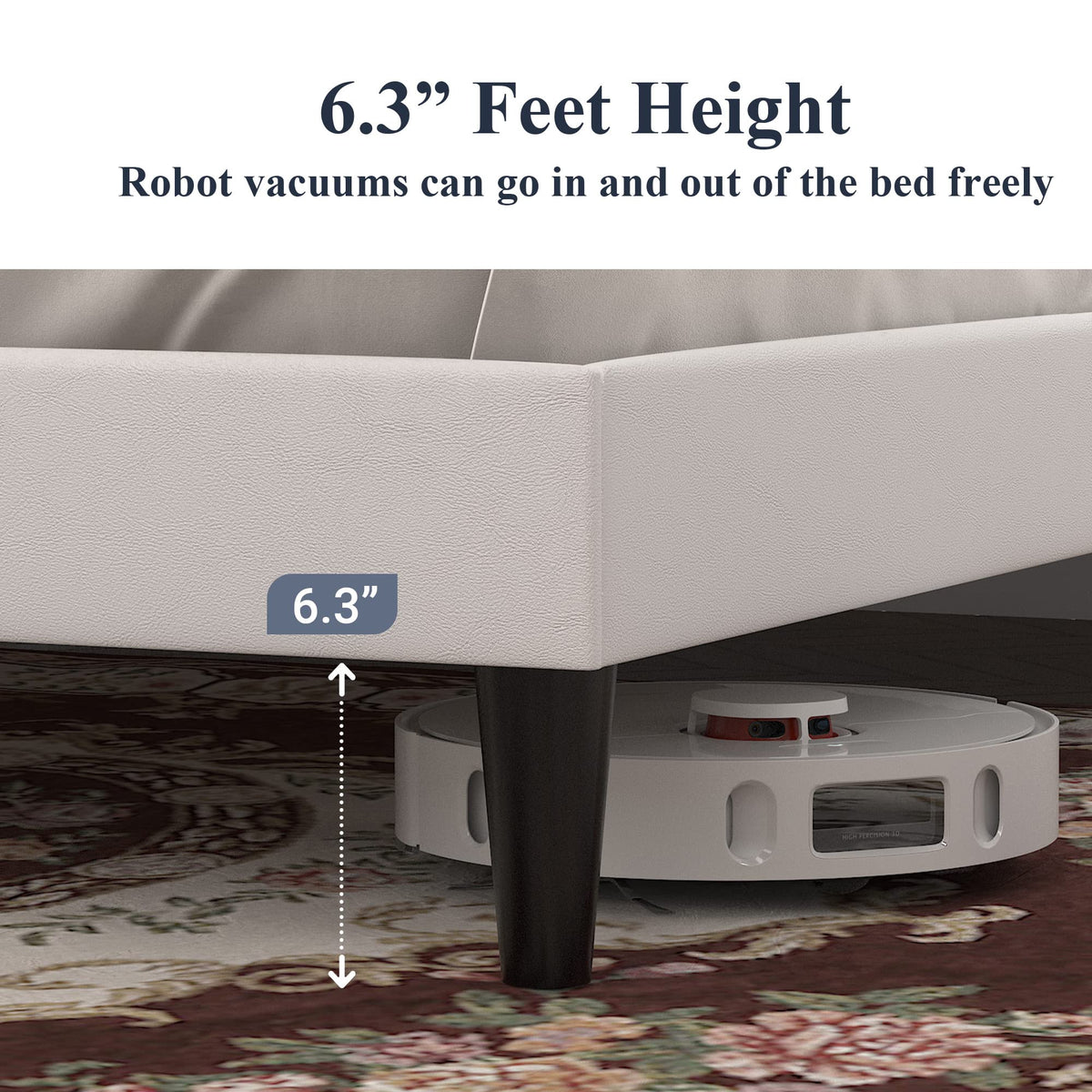 Queen Size Platform Bed Frame with Faux Leather Headboard G680682