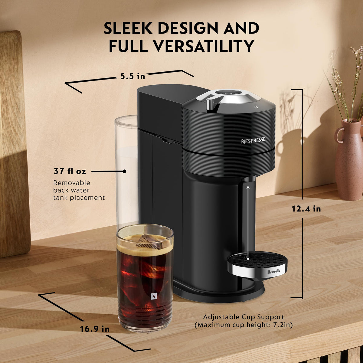 Black Coffee Machine with Milk Frother H3648