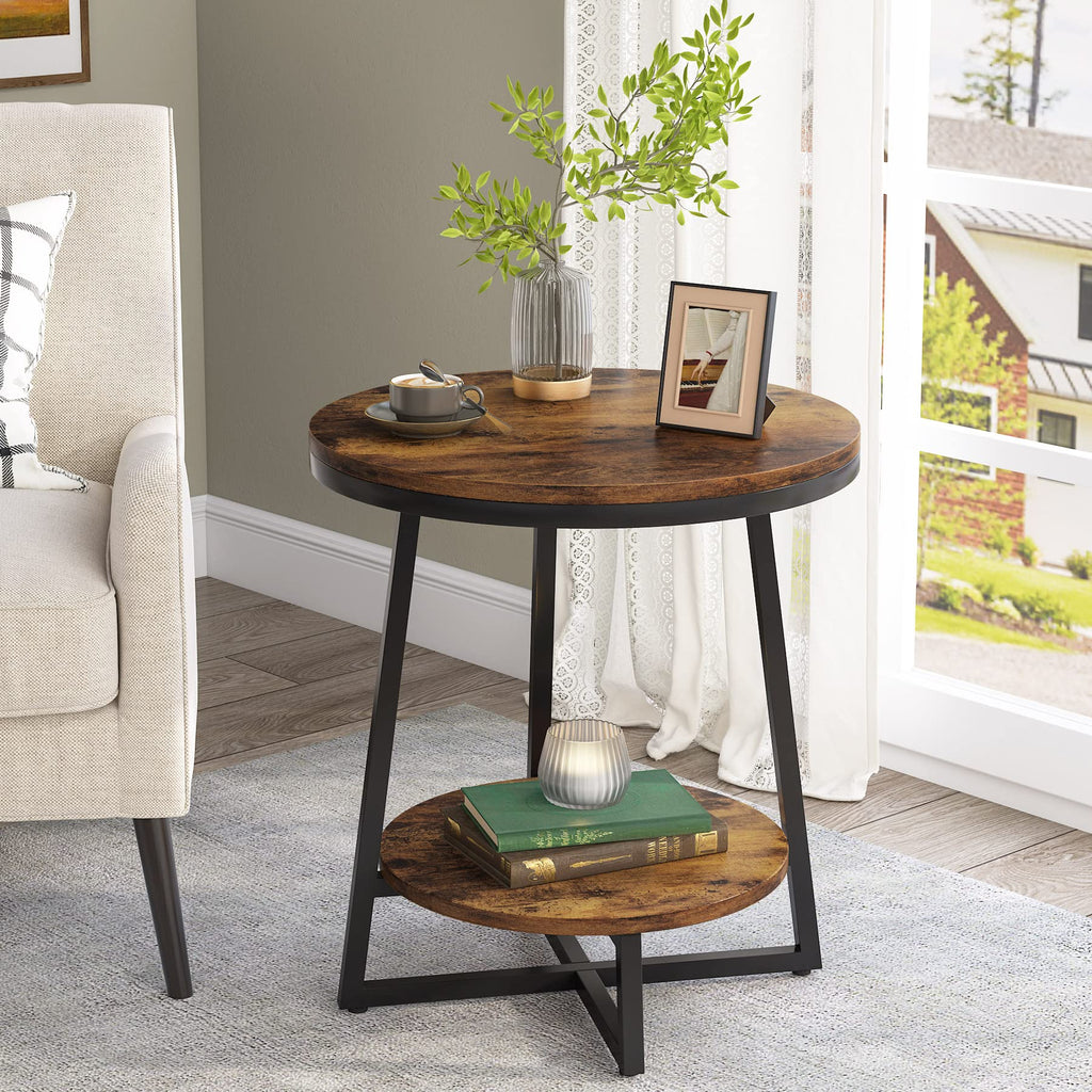 2 Tier Round End Table with Storage Shelf K177111