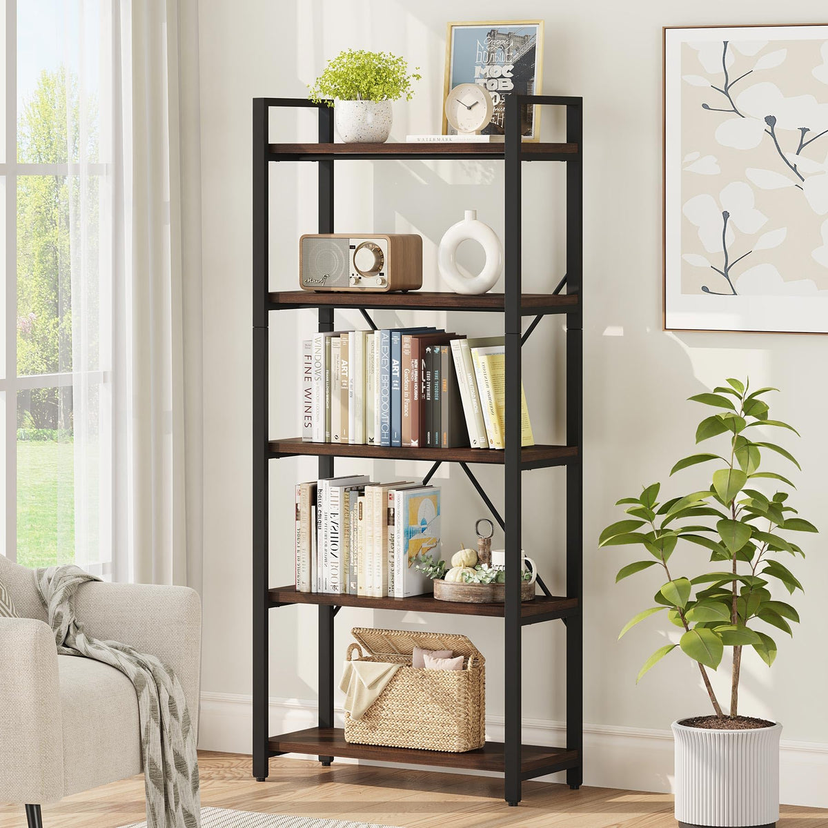 5 Tier Wood and Metal Bookshelf R3884