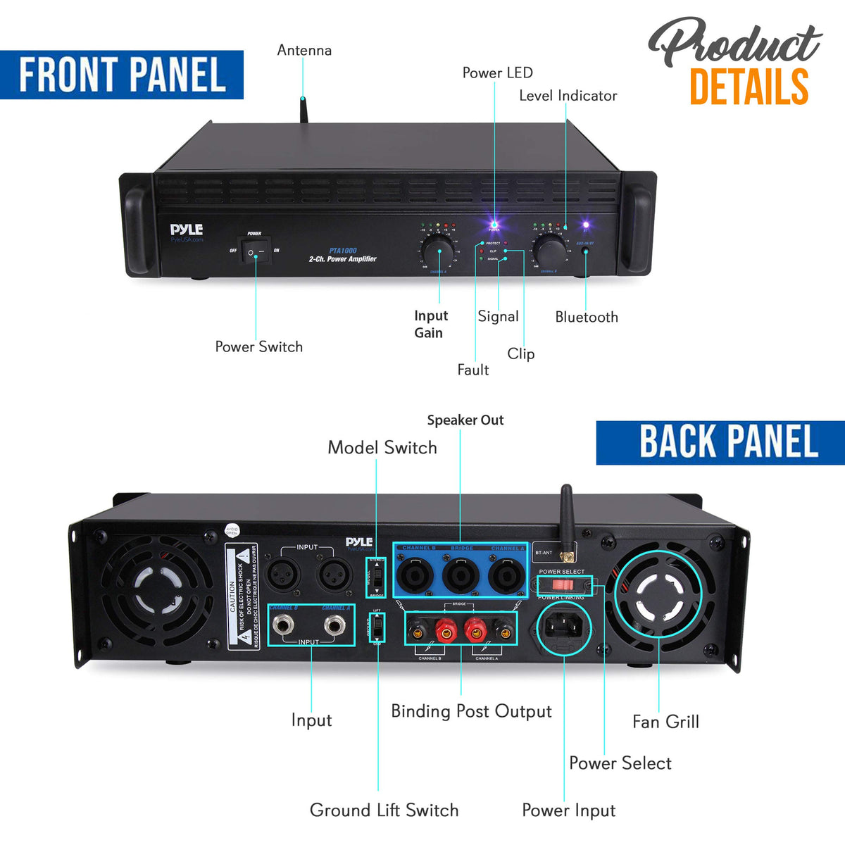 1000 Watt 2-Channel Bluetooth Power Amplifier T283453