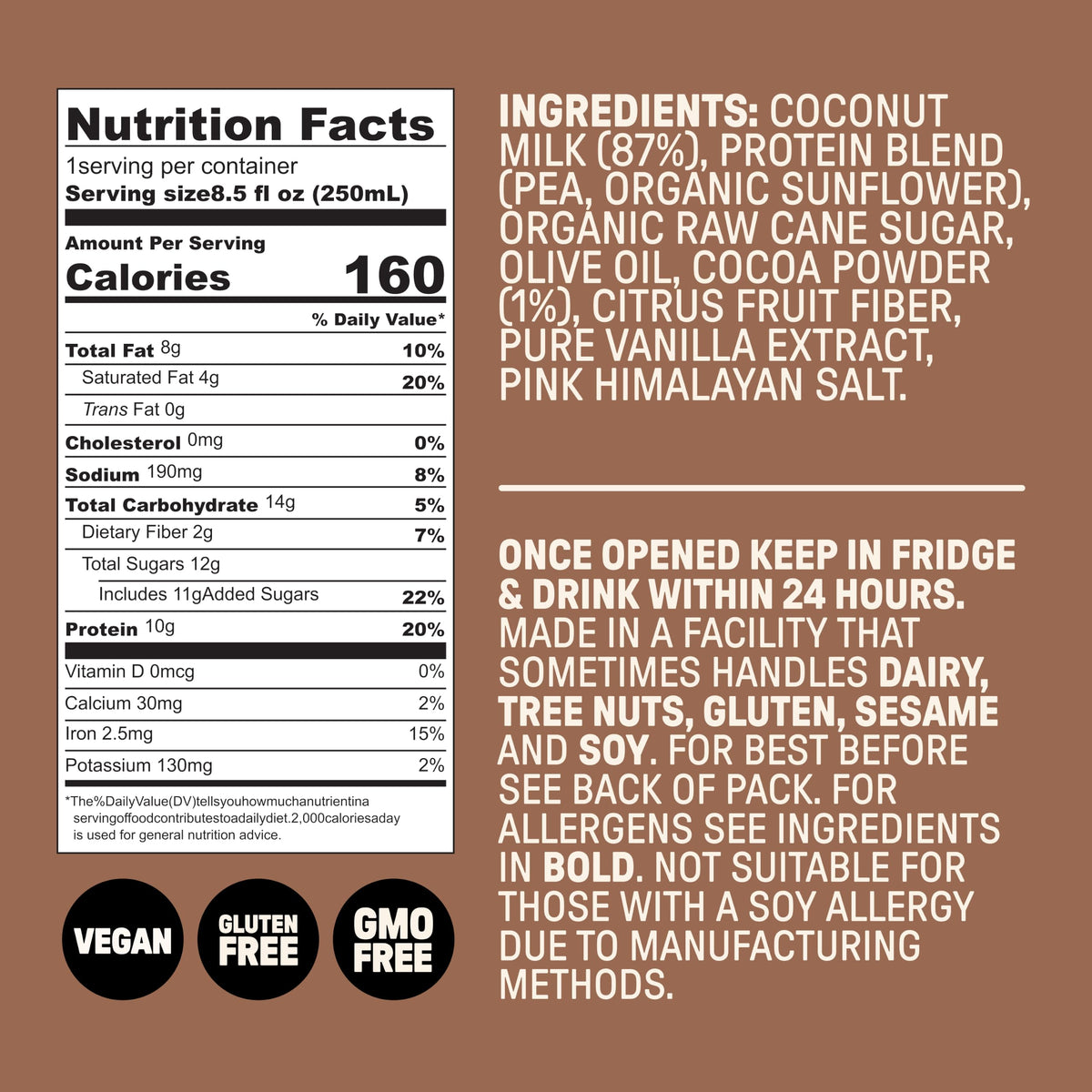 Chocolate Milk, Dairy Free, 10g Protein, 8.5 fl oz, 12 Pack G7115