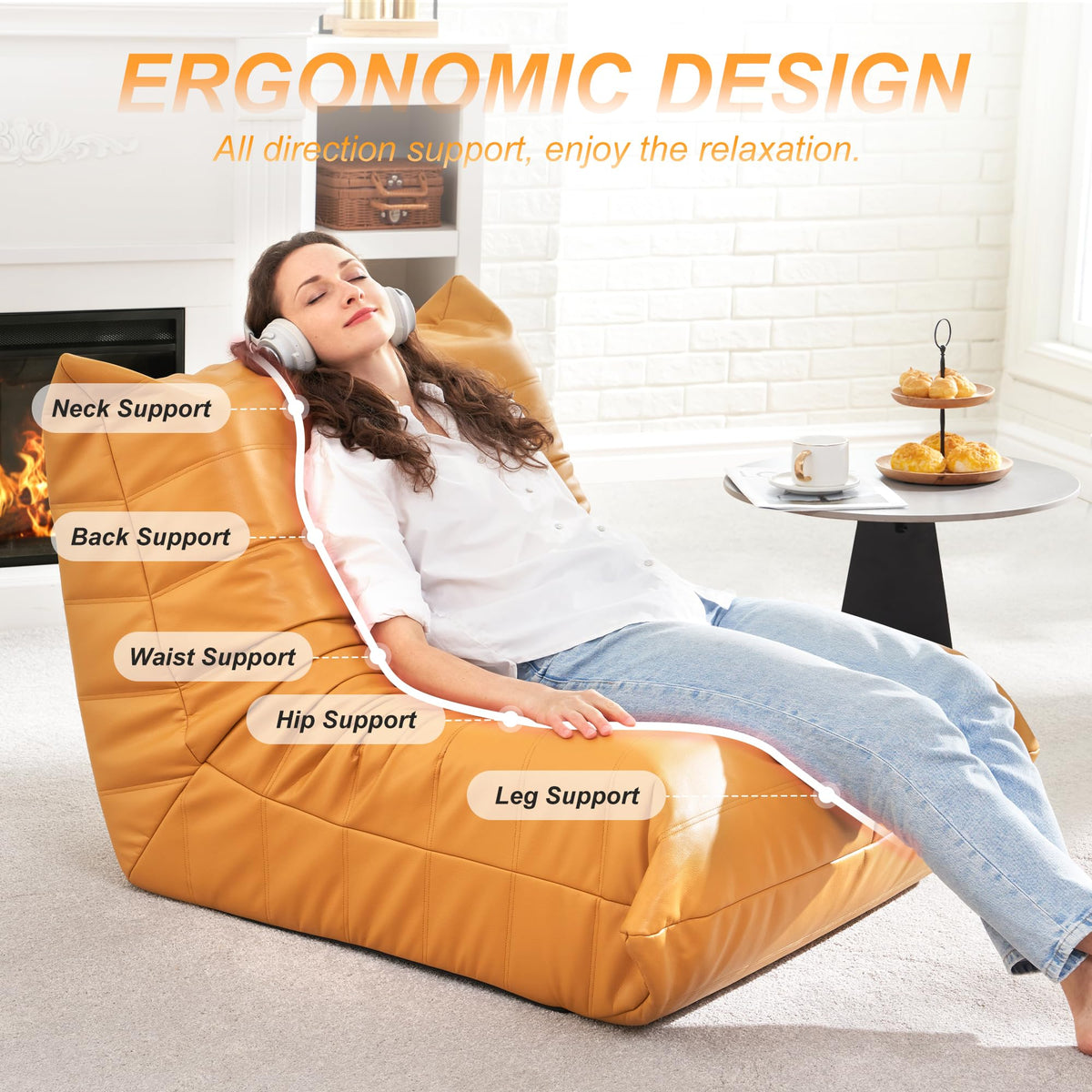 Leather Memory Foam Bean Bag Chair S84749