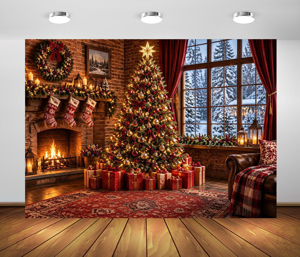 Fabric Christmas Window Backdrop P44879