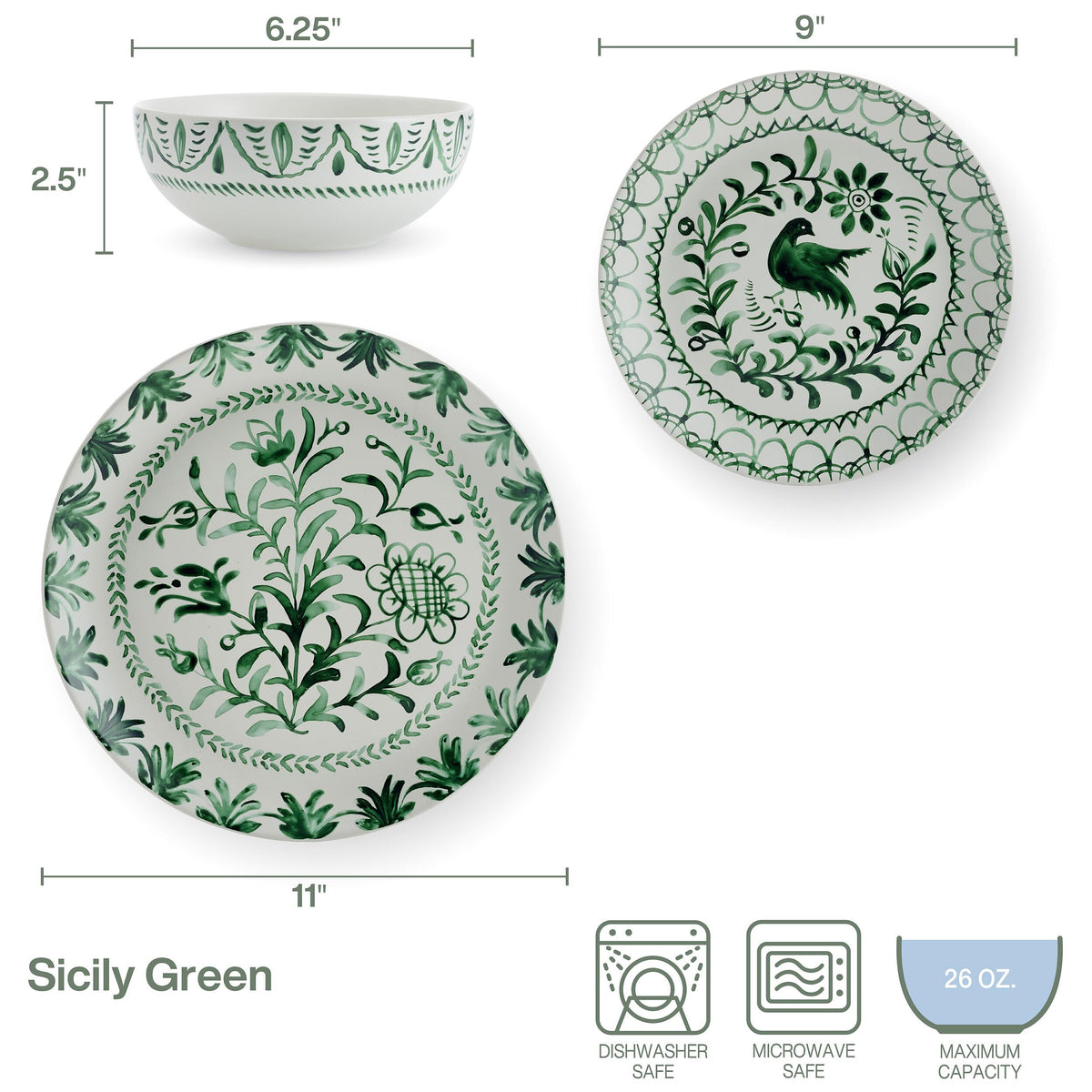 Green 12-Piece Stoneware Dinnerware Set Y255833