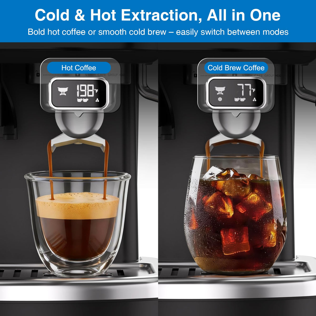 Espresso Machine with Grinder, PID & Programmable Settings, Black W6080