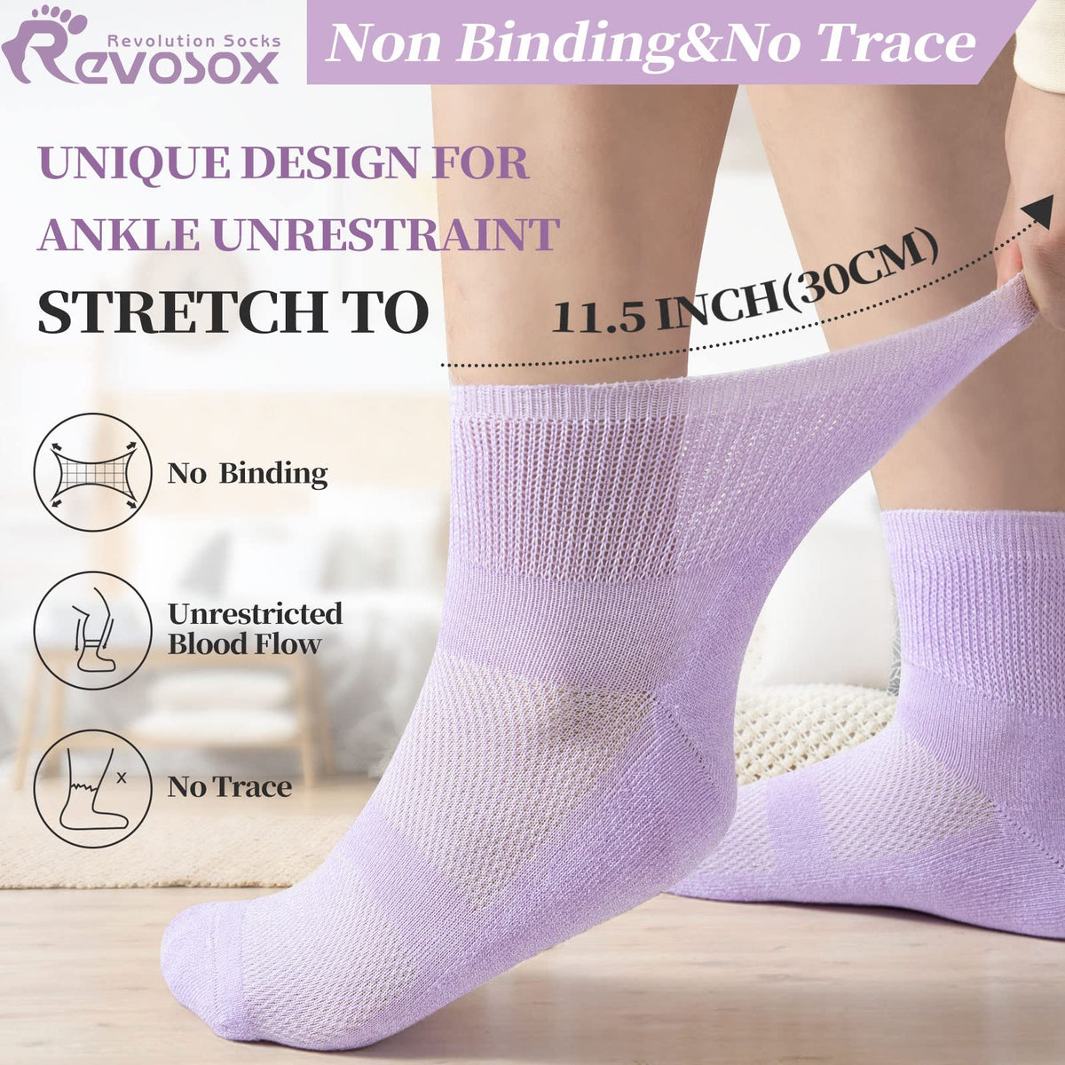 5 Pairs Non Binding Wide Stretchy Ankle Socks L26997