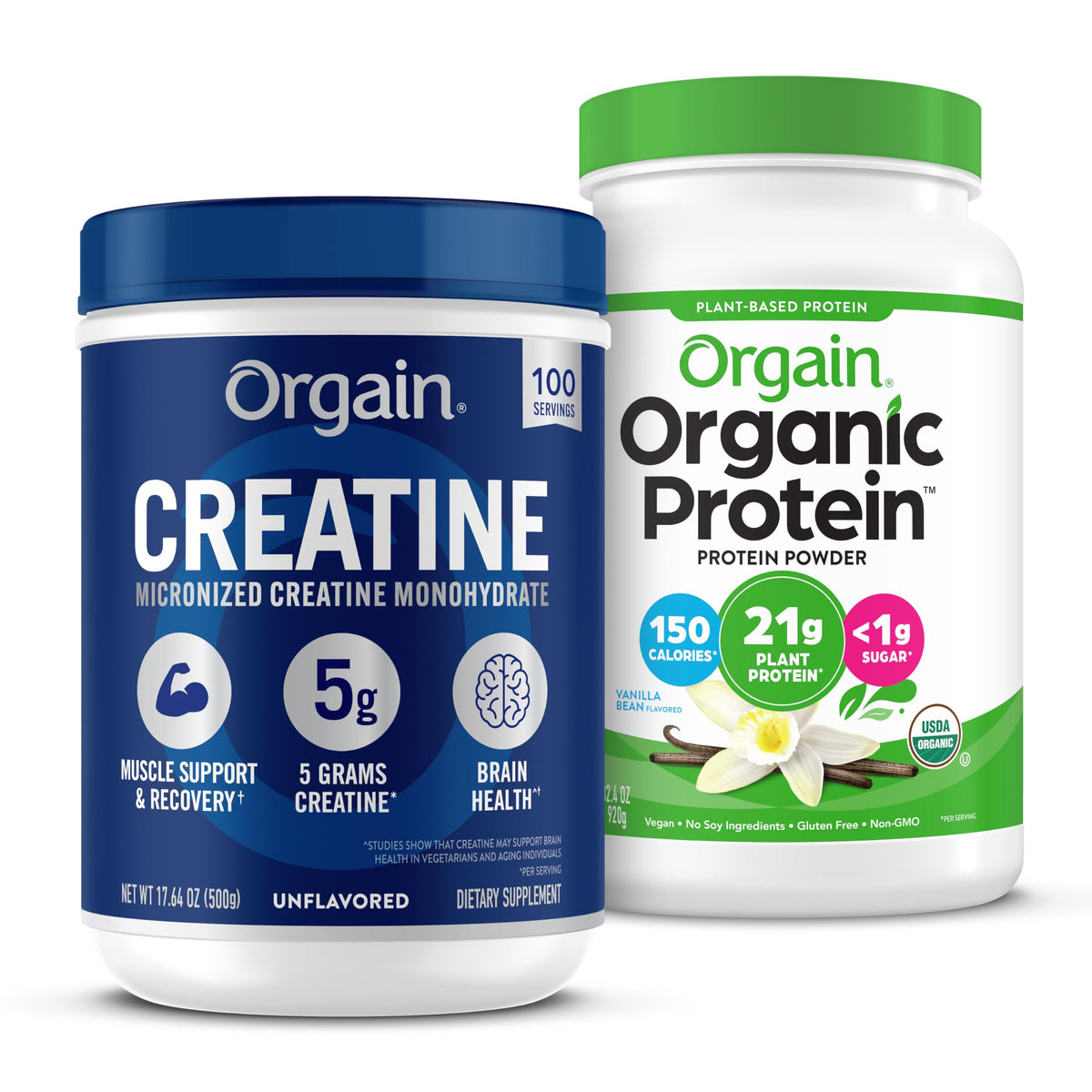 Creatine Monohydrate Powder & Organic Vegan Vanilla Bean Protein Powder Bundle K922778