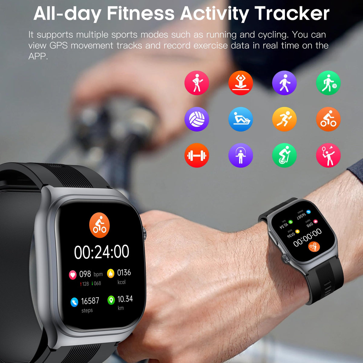 Black Blood Pressure Smart Watch Fitness Tracker R2807