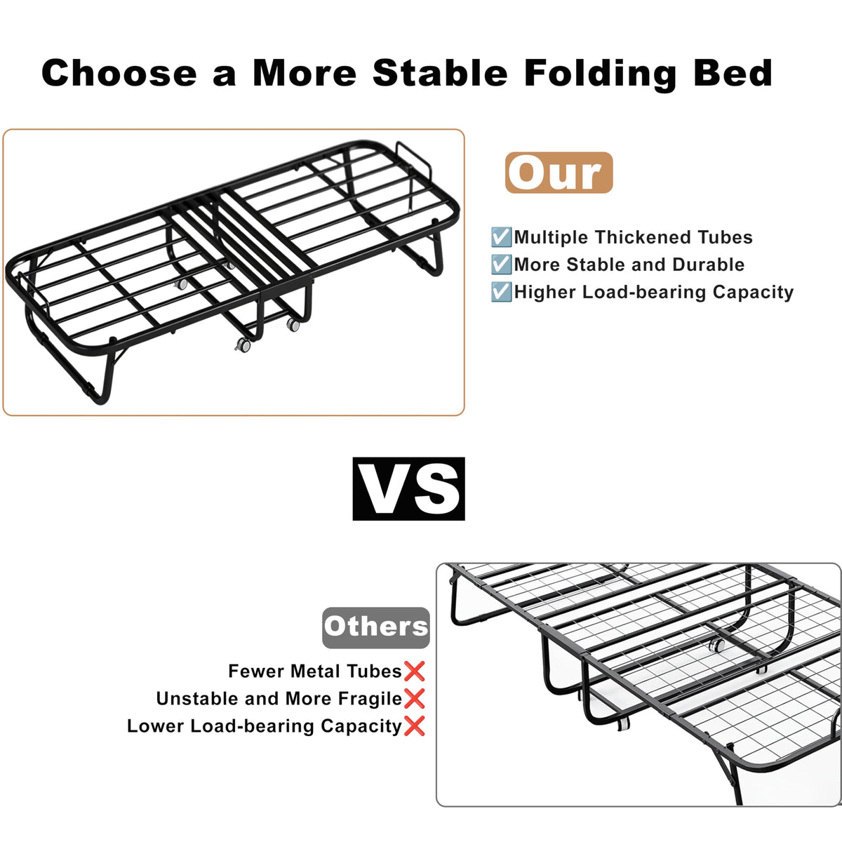 Folding Rollaway Guest Bed with 5" Memory Foam Mattress, Twin Size F7602