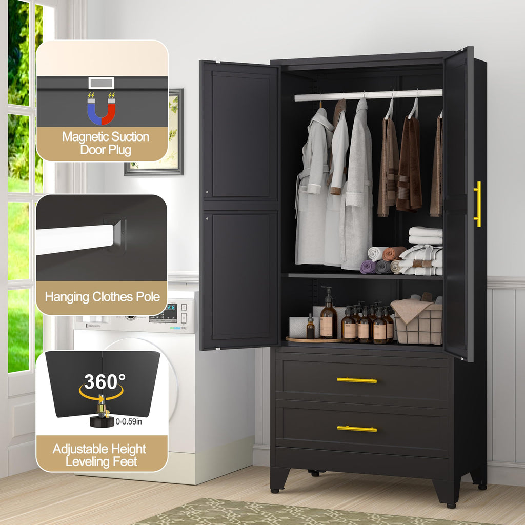 Metal Wardrobe Cabinet with 2 Drawers N588