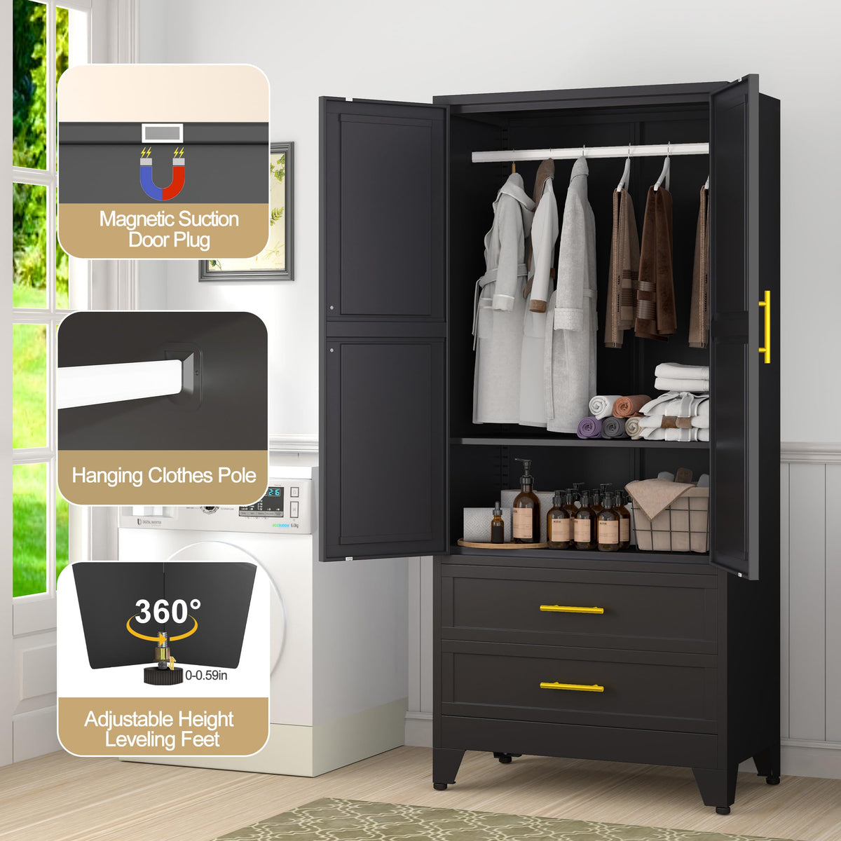 Metal Wardrobe Cabinet with 2 Drawers N588