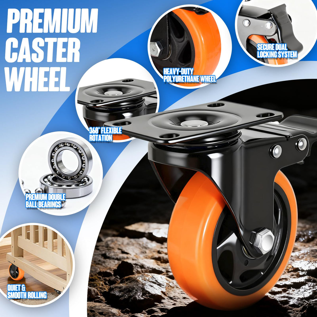 4 Inch Dual Locking Swivel Caster Set of 4 P416