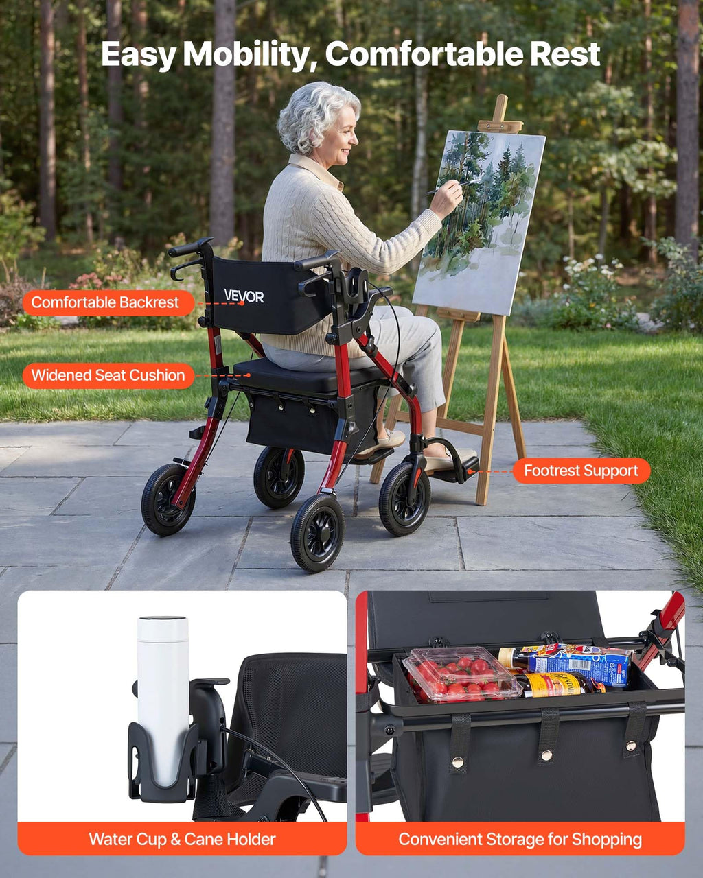 2-in-1 Foldable Aluminum Rollator Walker & Transport Chair R235