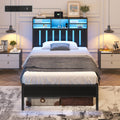 Twin Size Bed Frame with Storage Headboard and LED Lights P786