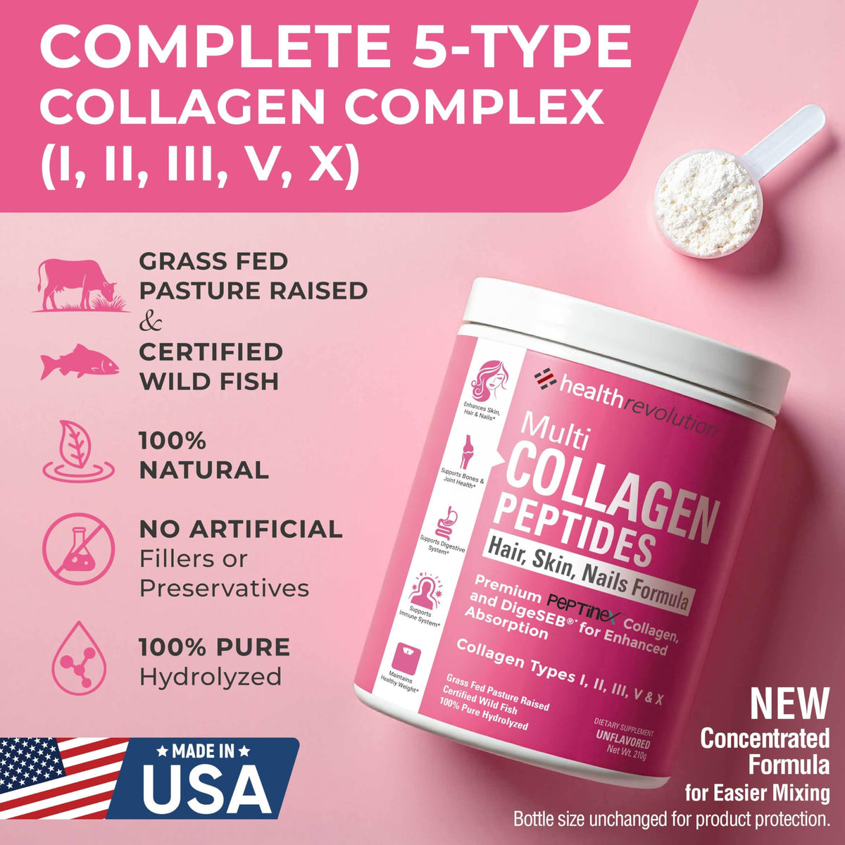 Hydrolyzed Multi Collagen Peptides Powder Types I, II, III, V, X Unflavored W8977