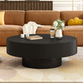 Round Coffee Table, 31.5" Fluted Pedestal Wood Table, Black R47204