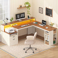 63" L Shaped Desk with Drawers and Storage Shelves L94716