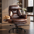 600lbs Big and Tall Brown Leather Office Chair with Footrest H189467