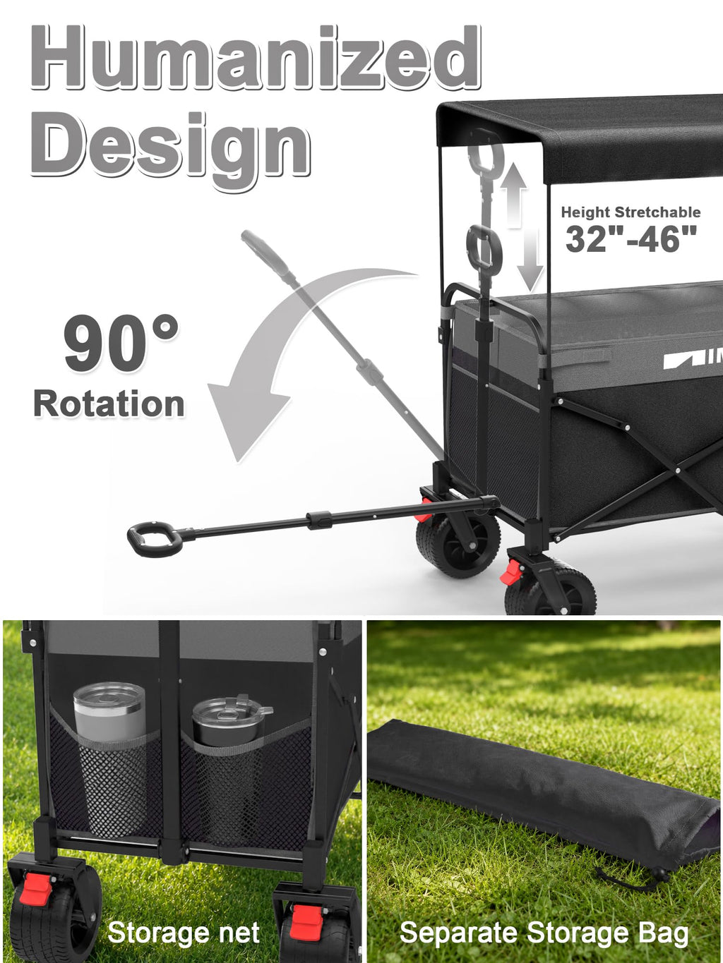 Collapsible Wagon with Canopy Black Q970