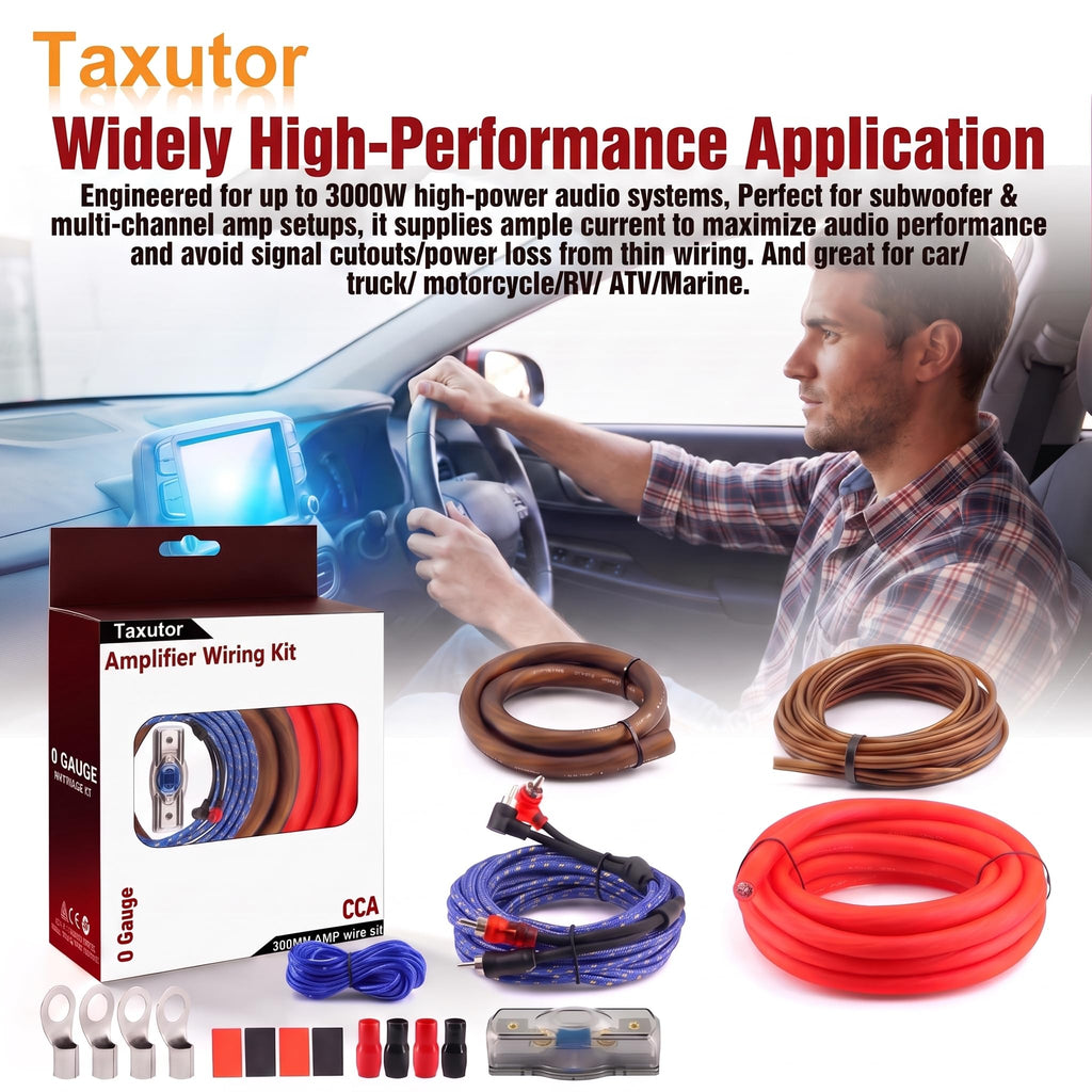 0 Gauge Amp Wiring Kit 3000W with 100A Fuse & RCA Cable T873