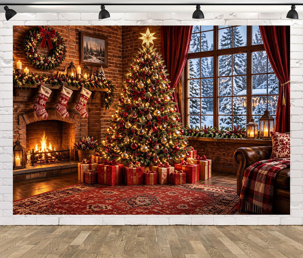 Fabric Christmas Window Backdrop P44879