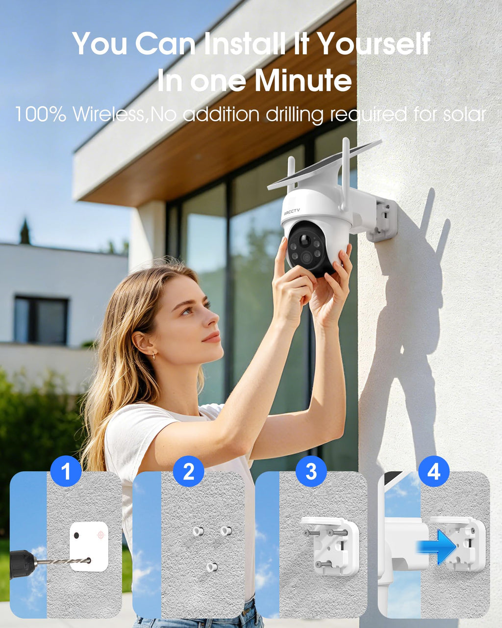 360° PTZ Wireless Solar Security Cameras System 6-Cam-kit with NVR Y849444