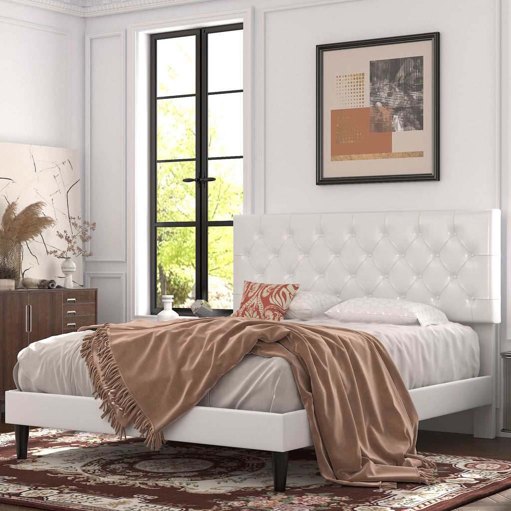 Queen Size Platform Bed Frame with Faux Leather Headboard G680682