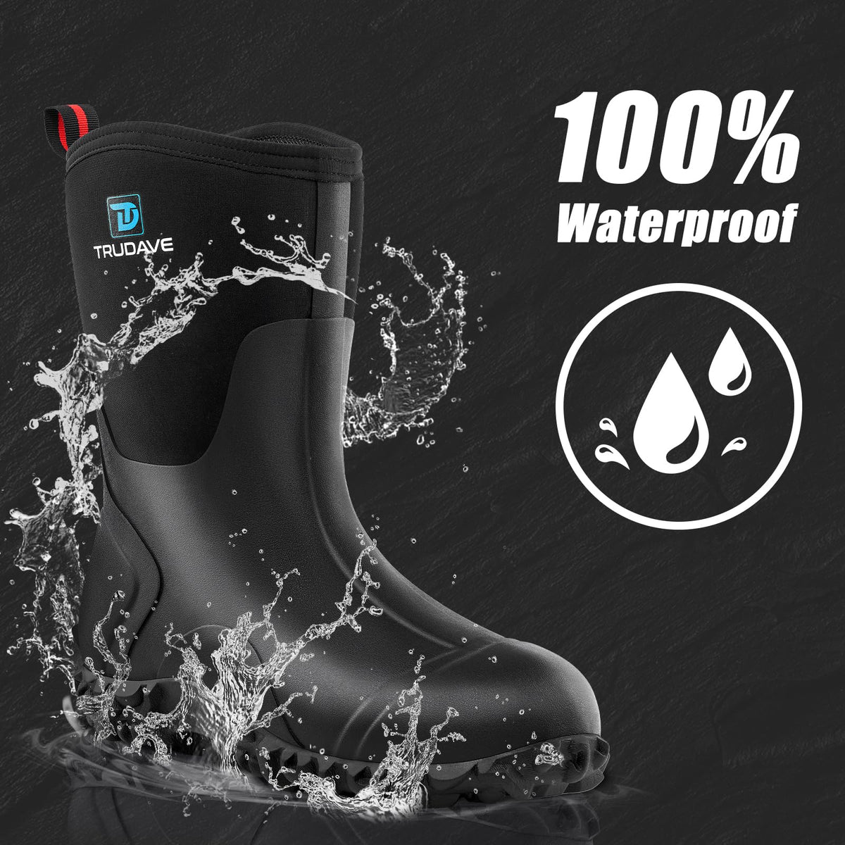 Rubber Boots with Steel Shank, 6mm Neoprene Mid Calf Rain Boots Z7327