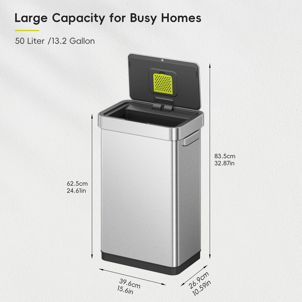 50 Liter Touchless Rectangular Motion Sensor Trash Can, Matte Stainless Steel P82223