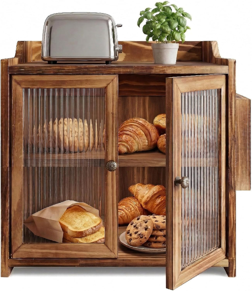 Wooden Bread Box with Glass Doors S3463