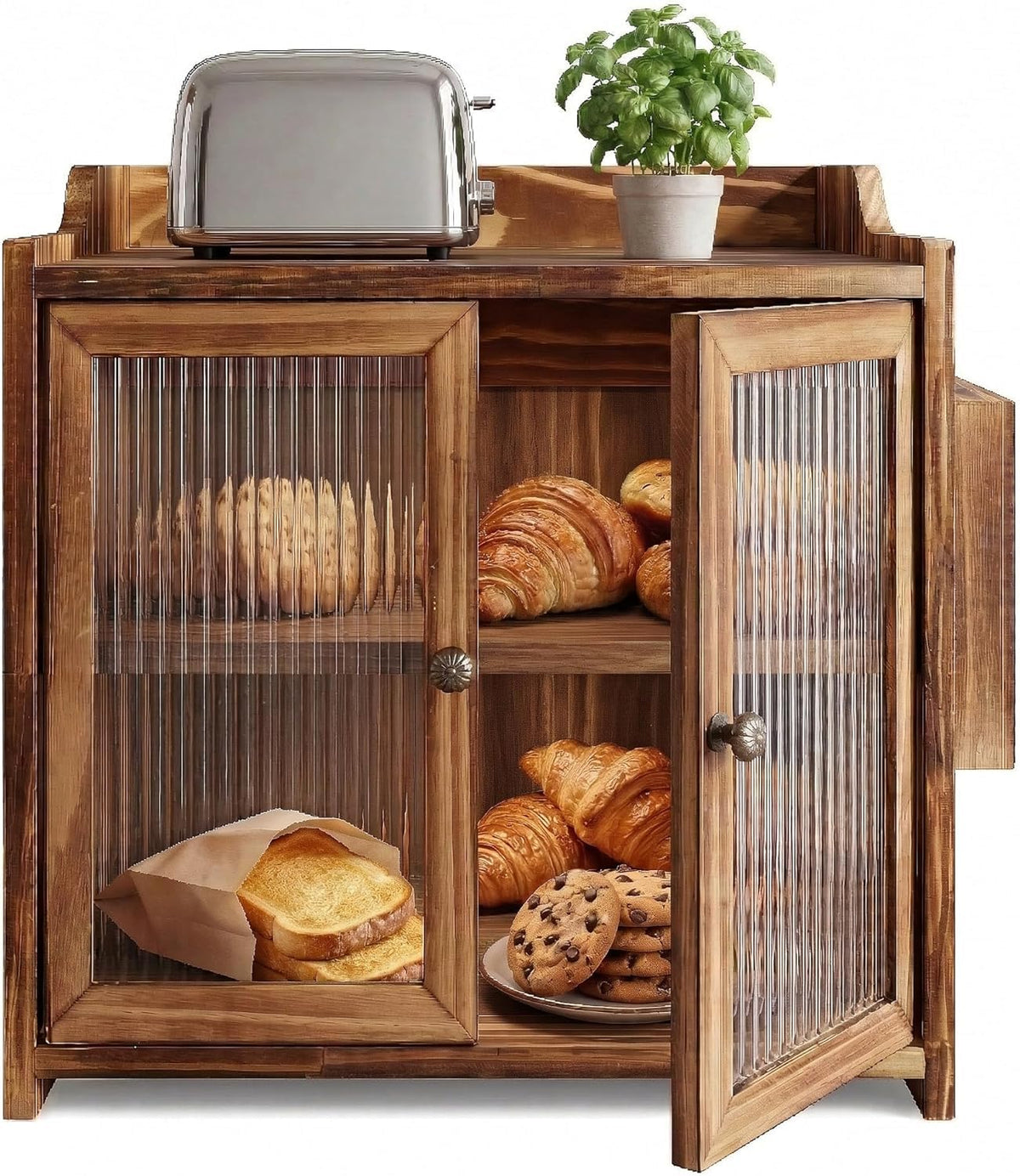 Wooden Bread Box with Glass Doors S3463