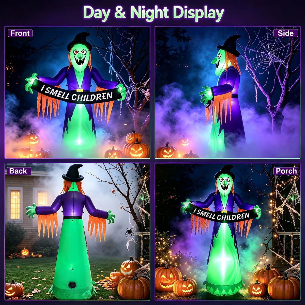 8FT Inflatable Witch Halloween Decoration with Built-in LED Lights B223724