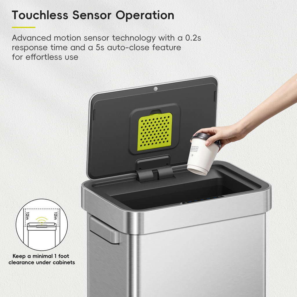 50 Liter Touchless Rectangular Motion Sensor Trash Can, Matte Stainless Steel P82223