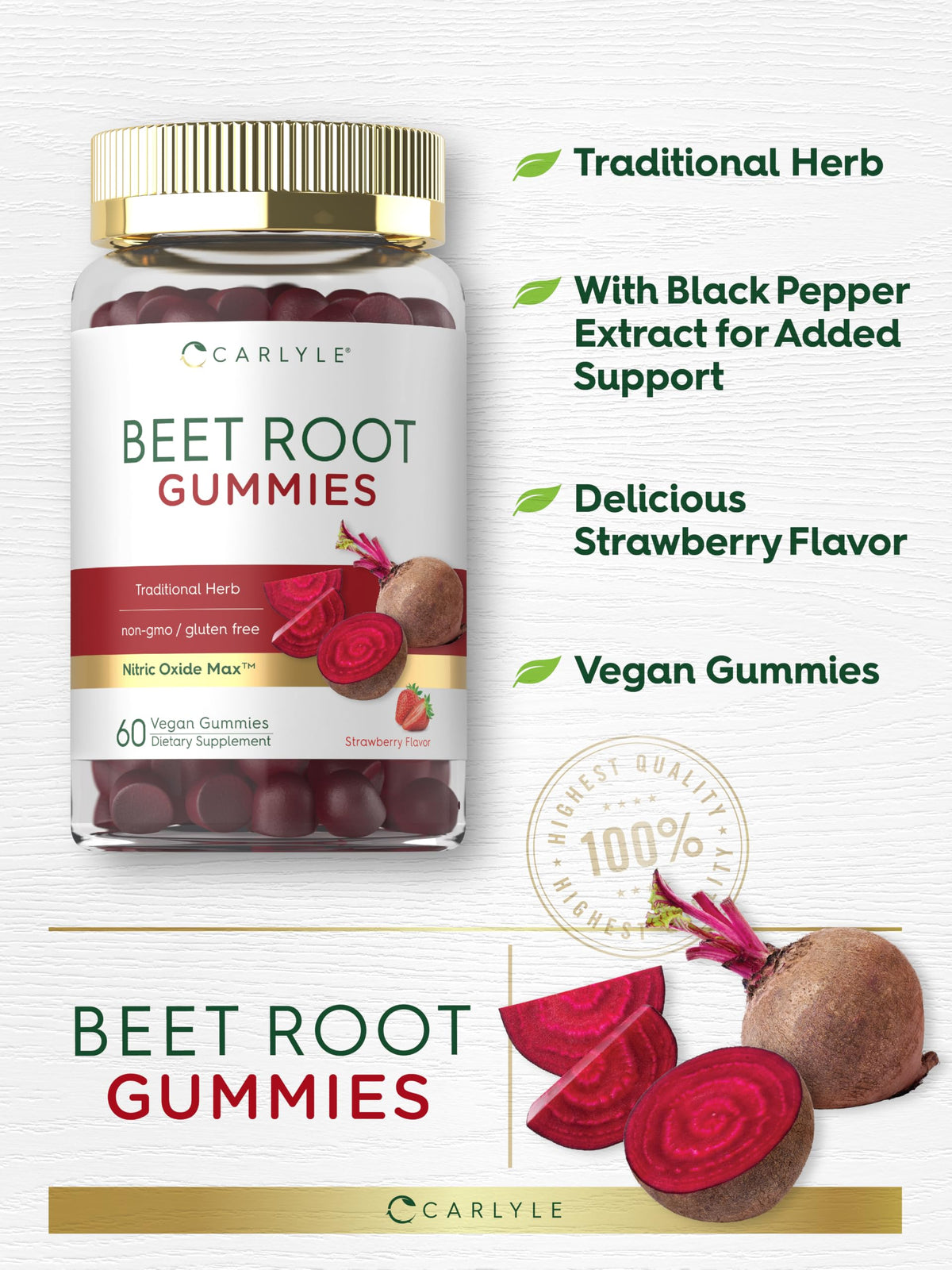 Beet Root Gummies 60 Count Strawberry Flavor B402
