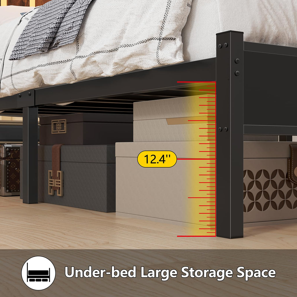 Twin Size Bed Frame with Storage Headboard and LED Lights P786