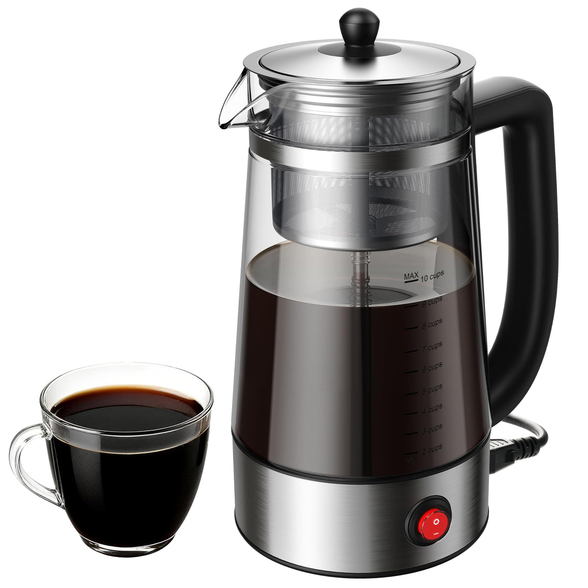 10-Cup Electric Percolator Coffee Pot with Borosilicate Carafe L8754