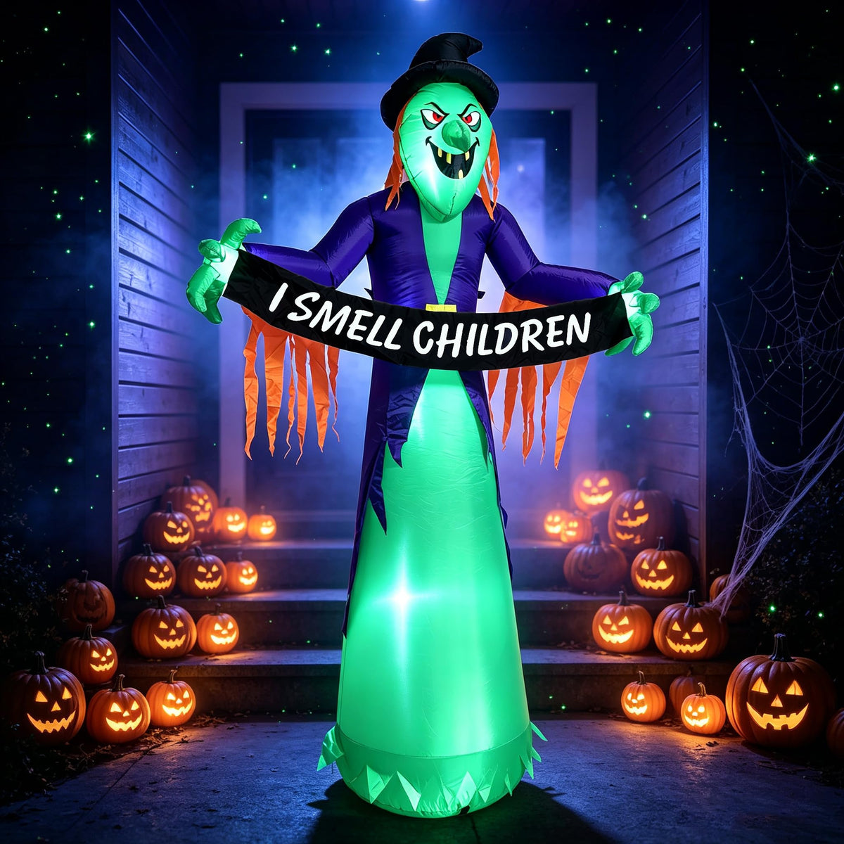 8FT Inflatable Witch Halloween Decoration with Built-in LED Lights B223724