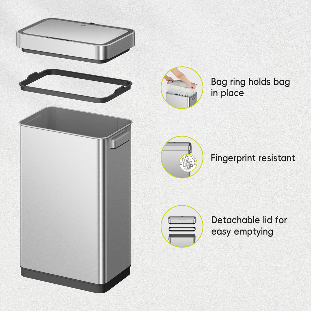 50 Liter Touchless Rectangular Motion Sensor Trash Can, Matte Stainless Steel P82223