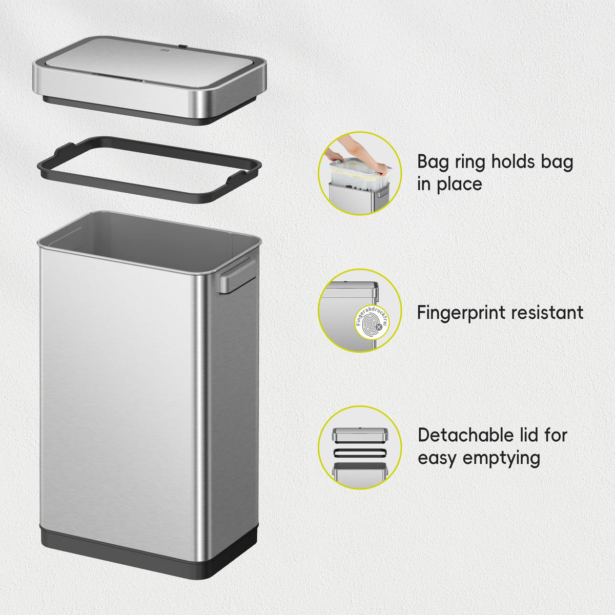 50 Liter Touchless Rectangular Motion Sensor Trash Can, Matte Stainless Steel P82223