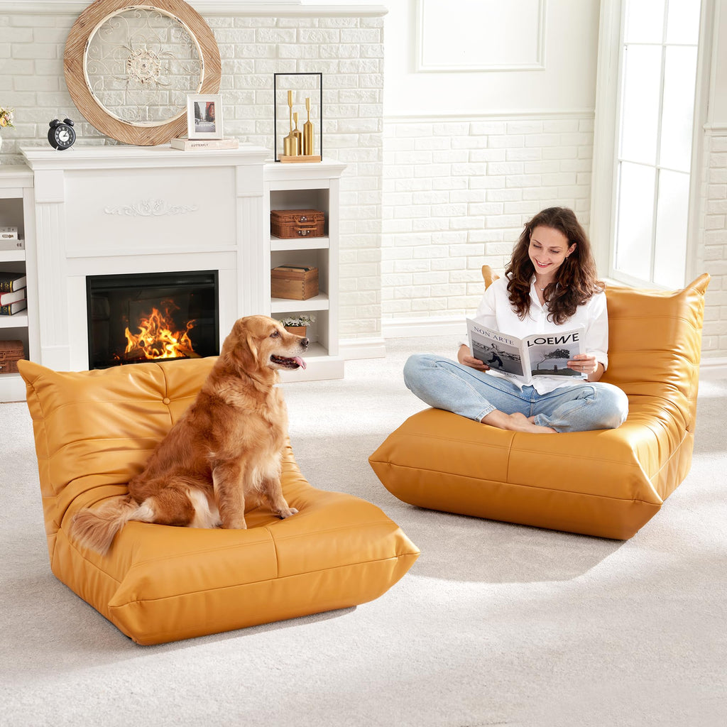 Leather Memory Foam Bean Bag Chair S84749